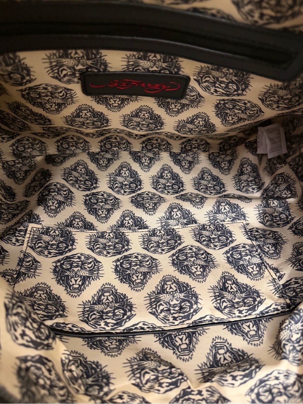 Ed Hardy Graphic Print Studded faux Leather Shoulder Bag Skulls Roses NWT - Picture 15 of 16